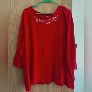 Red 3/4 Sleeve with bedazzles